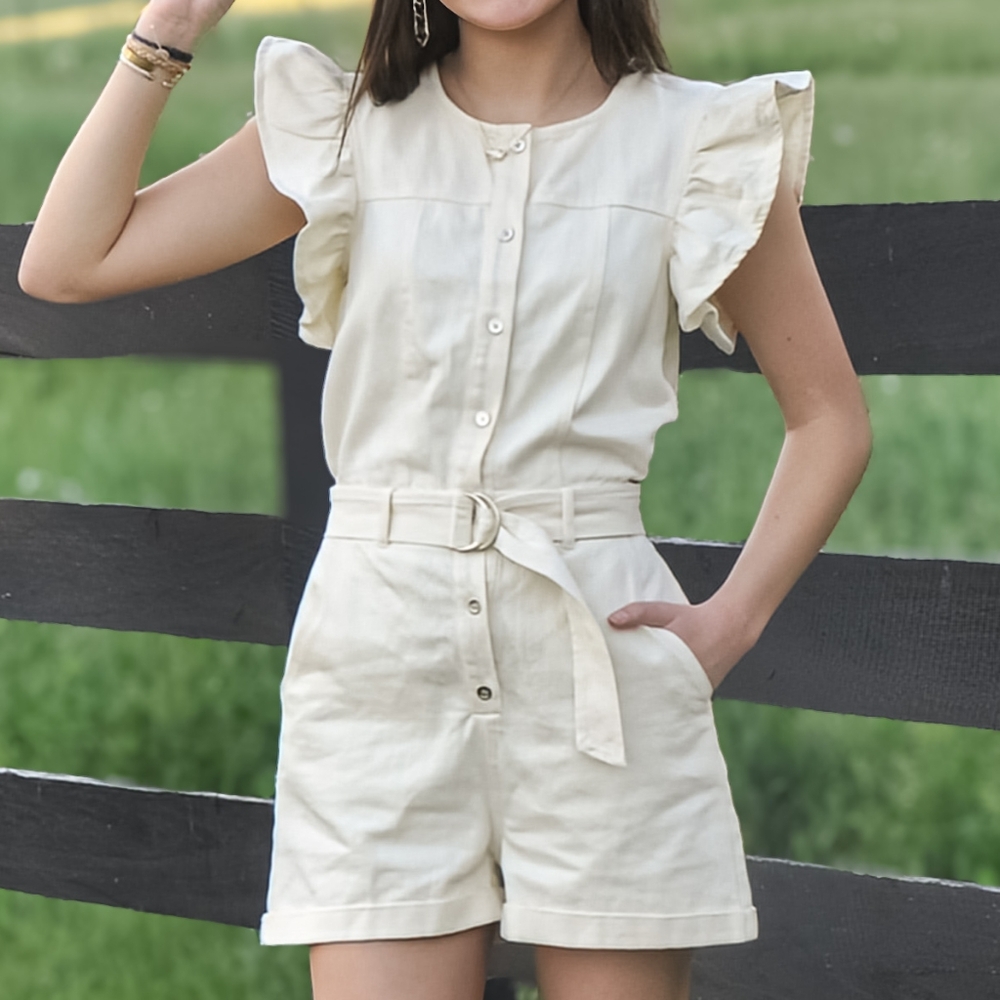 Cream Button-Up Romper